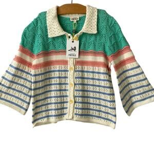 Finding Foxtale Boho Pleasantville Crochet Cardigan Sweater Girls 8 12 Green NWT